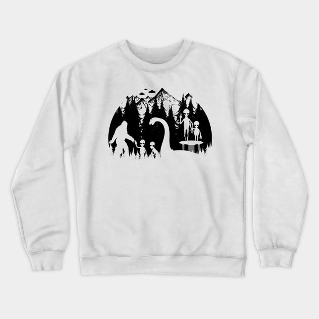 Bigfoot Loch Ness Monster And ALiens Crewneck Sweatshirt by Tesszero